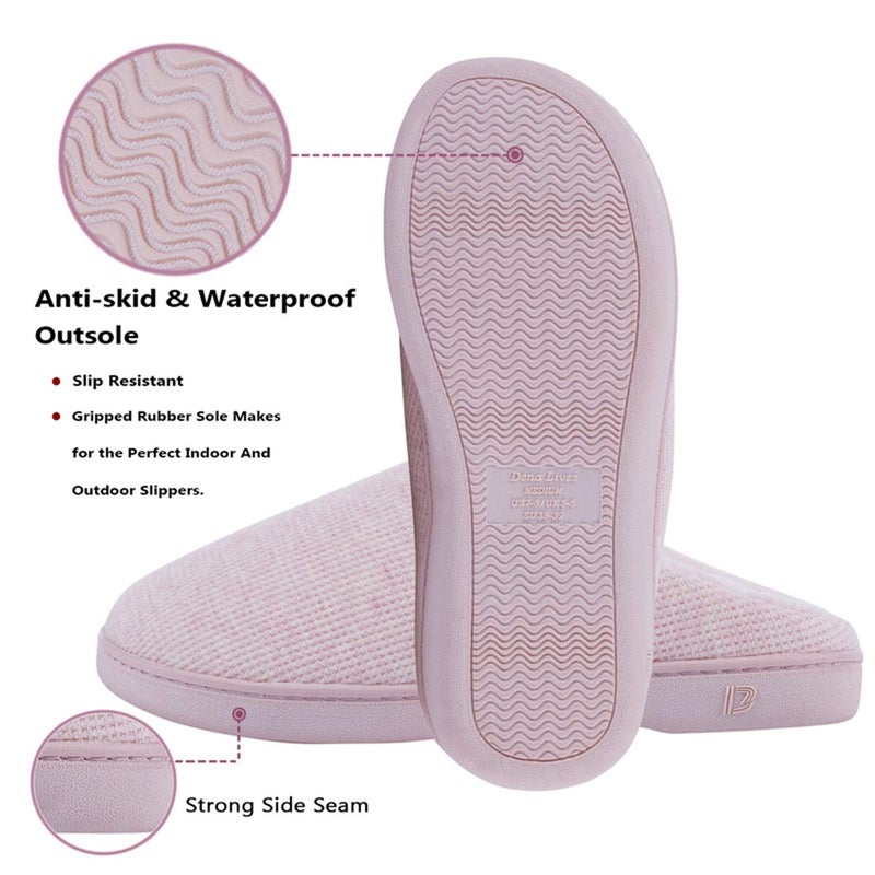 DL Womens Memory Foam Ladies Slippers, Cozy Slip on House Indoor Outdoor, Comfy Bedroom Warm Soft Flannel Lining Home Slippers Size 5-6 Pink - Image 4